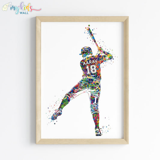 Softball Player Boy Personalised Wall Art Framed Wooden