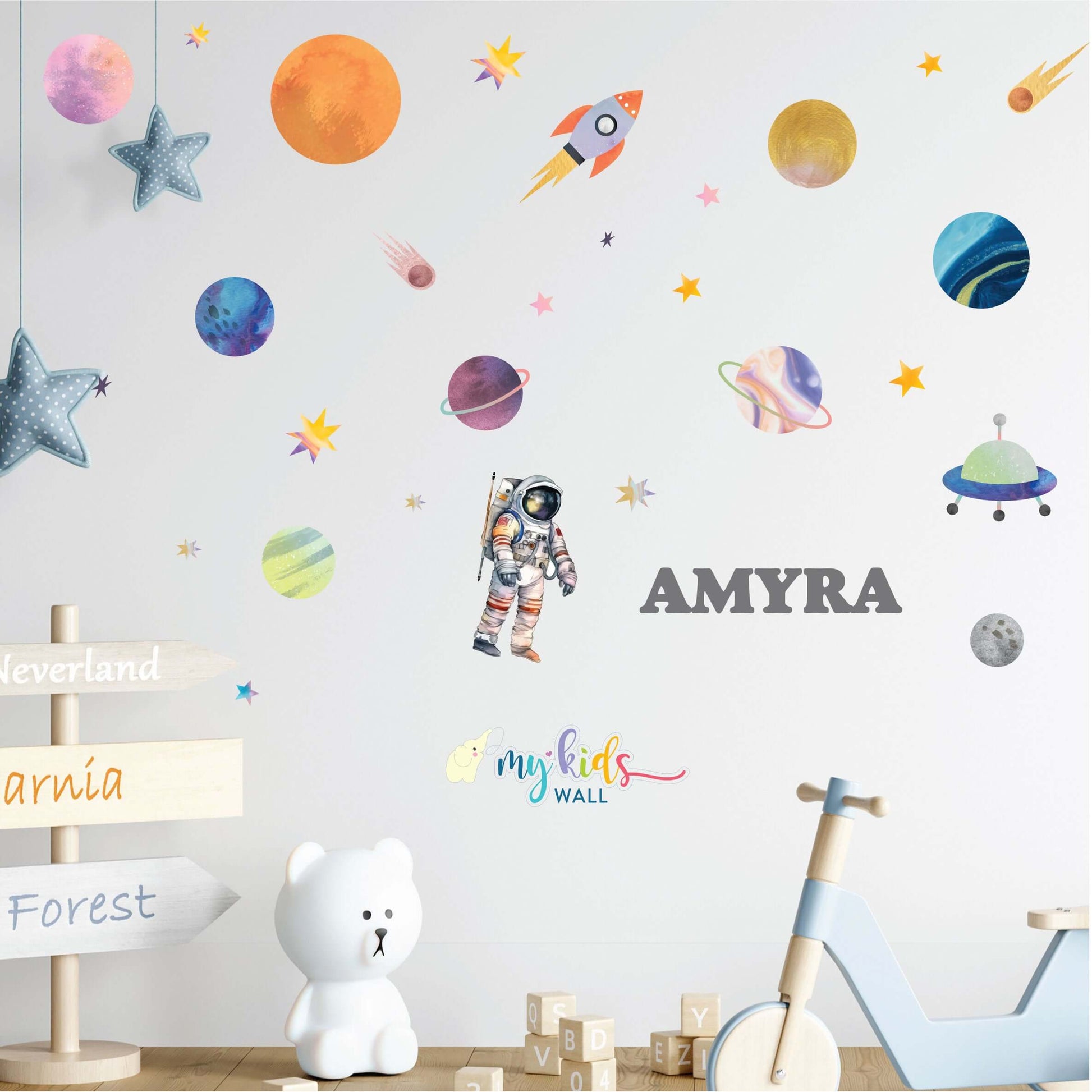 Space Adventure Personalized Wall Stickers with girl name