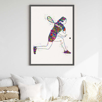 Inspirational squash player girl wall art black frame