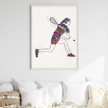 Inspirational squash player girl wall art white frame