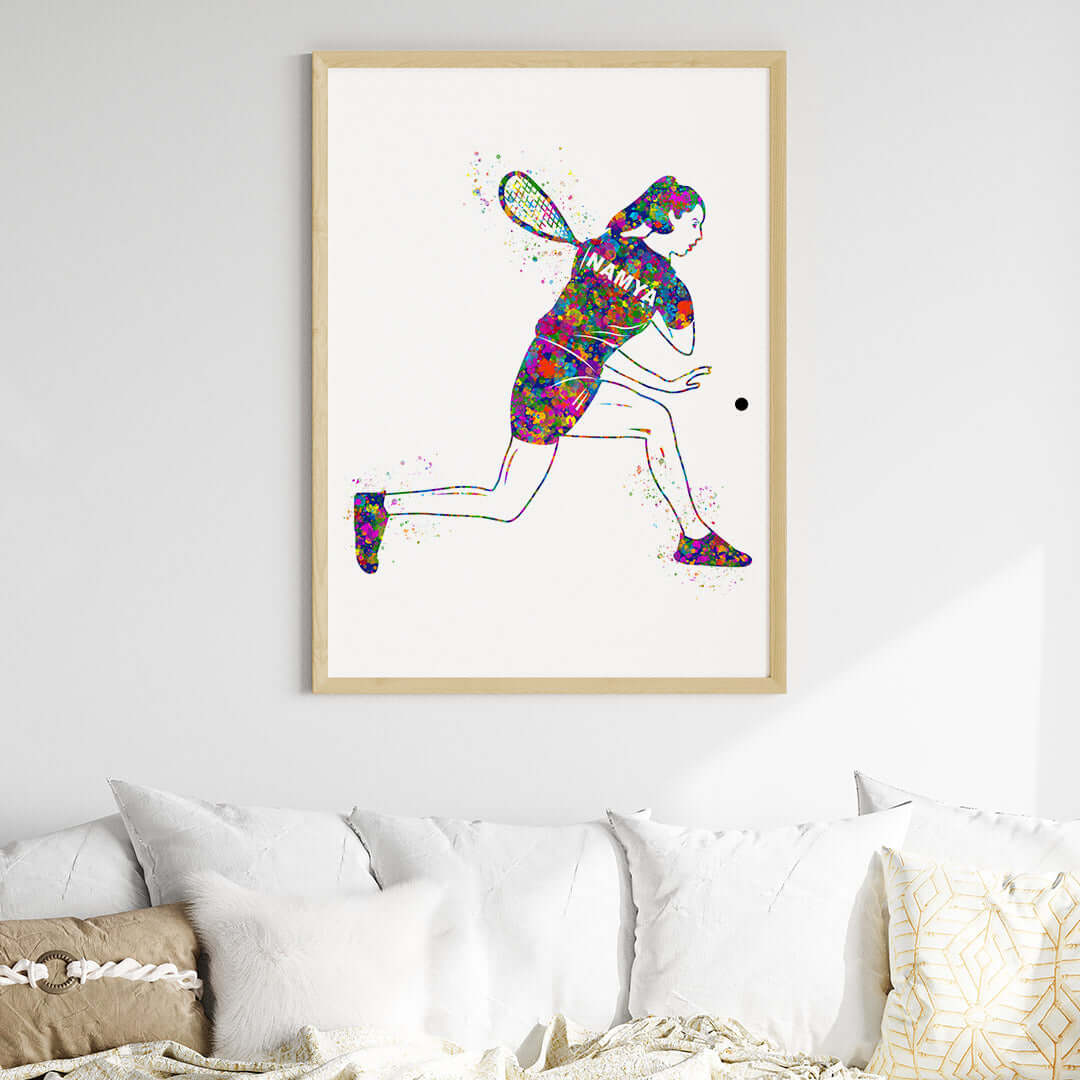 Inspirational squash player girl wall art wooden frame