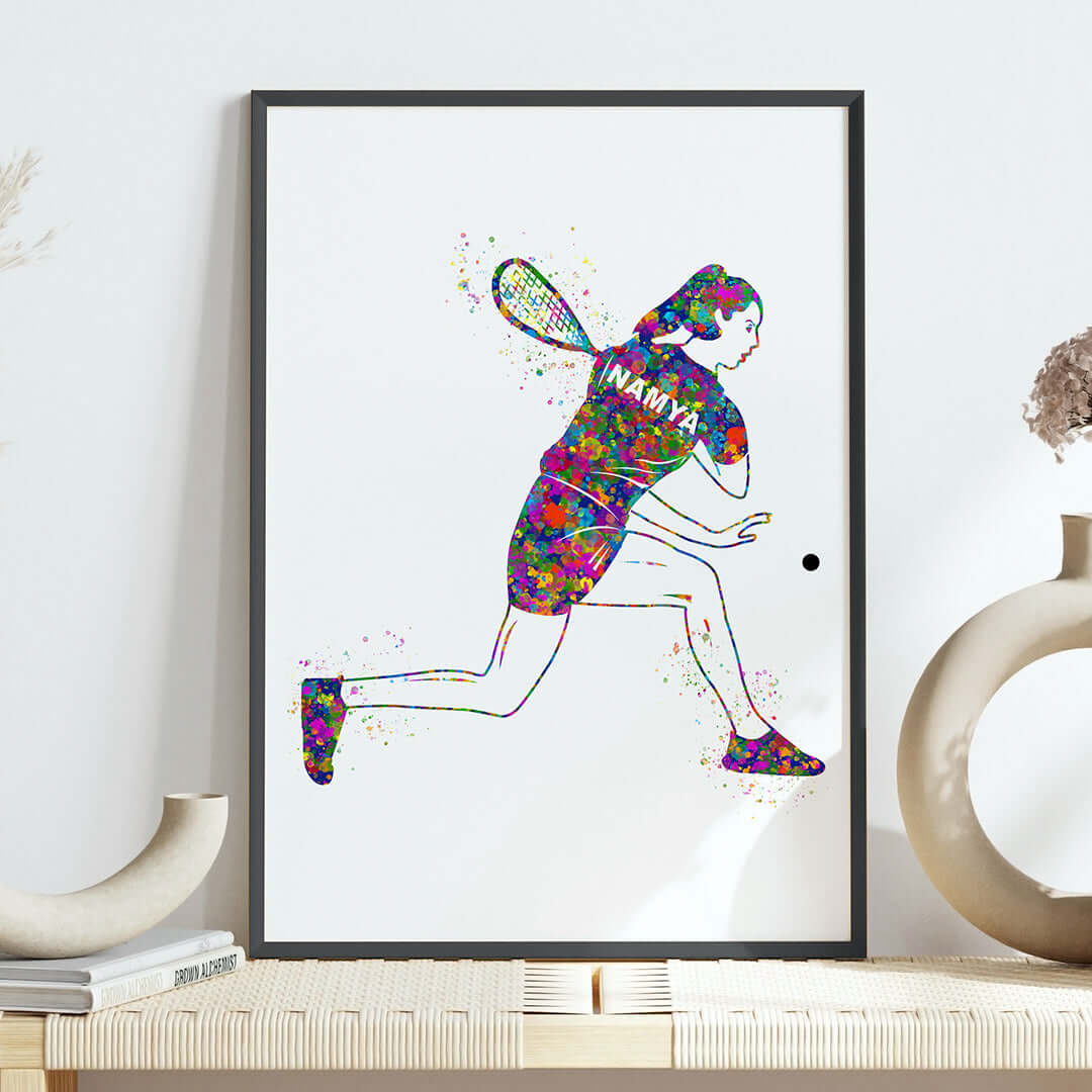 Inspirational squash player girl wall art black frame