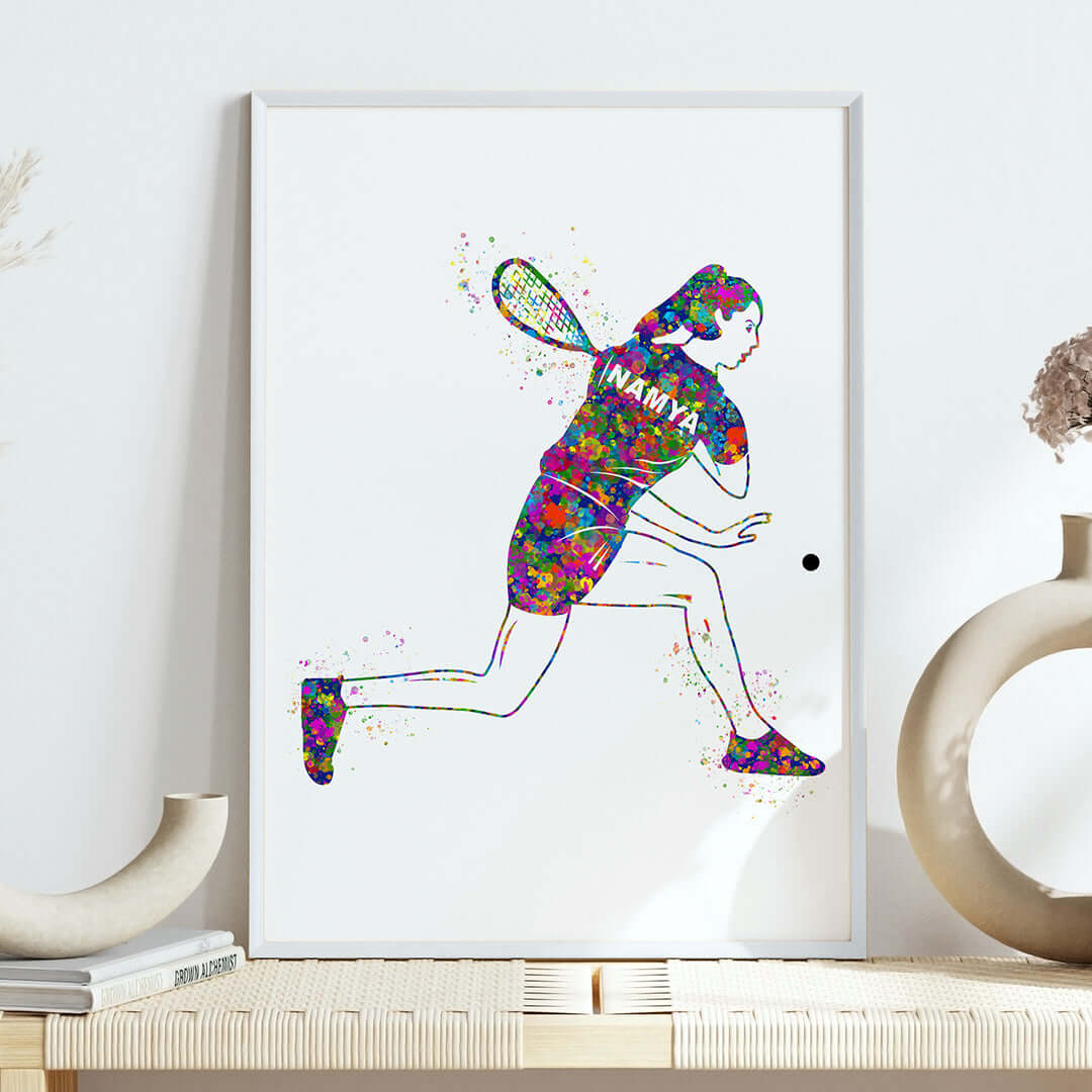 Inspirational squash player girl wall art white frame