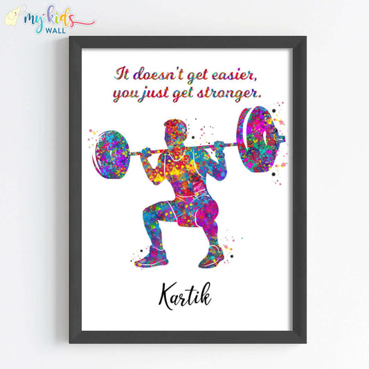 Inspirational squat weightlifter boy wall art black frame