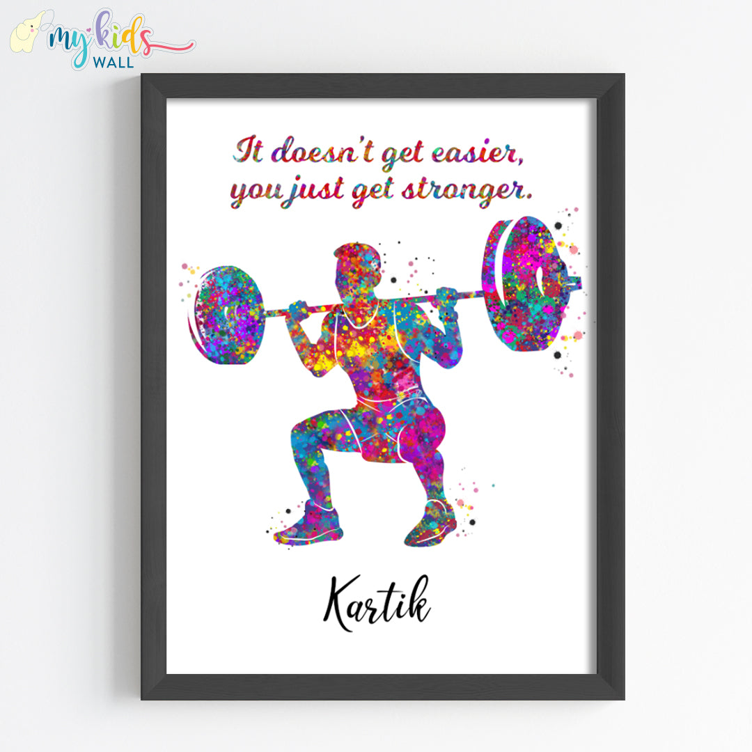 Squat Weightlifter Boy Personalized Wall Art (Framed)