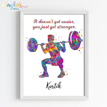 Squat Weightlifter Boy Personalized Wall Art (Framed)