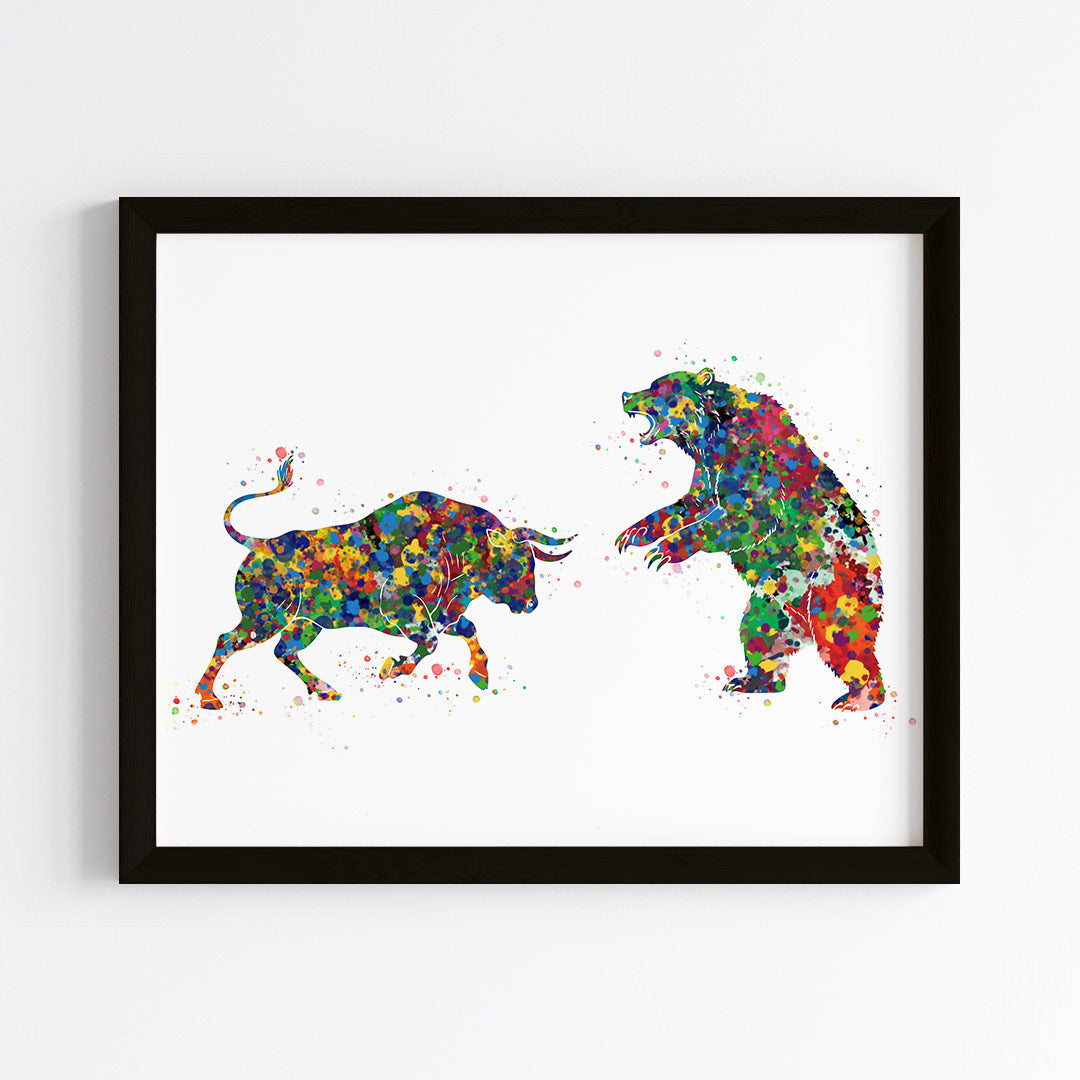 Stock Market Bull and Bear Wall Art (Framed)