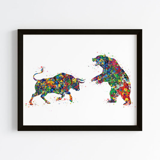 Stock Market Bull and Bear Wall Art (Framed)