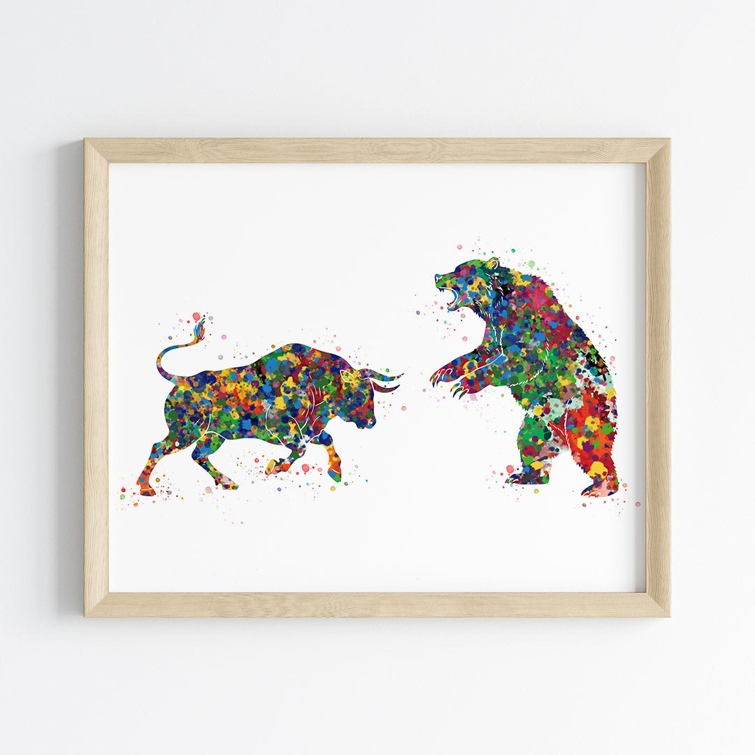 Stock Market Bull and Bear Wall Art (Framed)