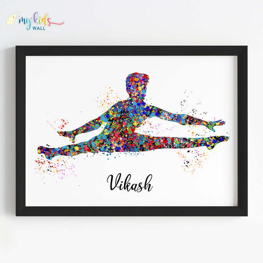 Inspirational straddle gymnastics boy wall art black frame