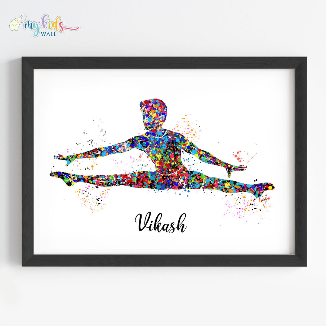 Straddle Gymnastics Boy Personalized Wall Art Framed Black