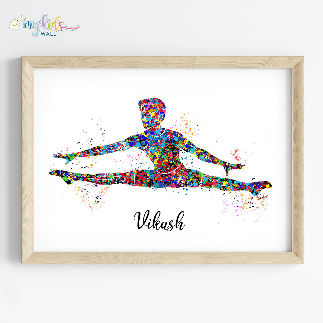 Straddle Gymnastics Boy Personalized Wall Art Framed Wooden