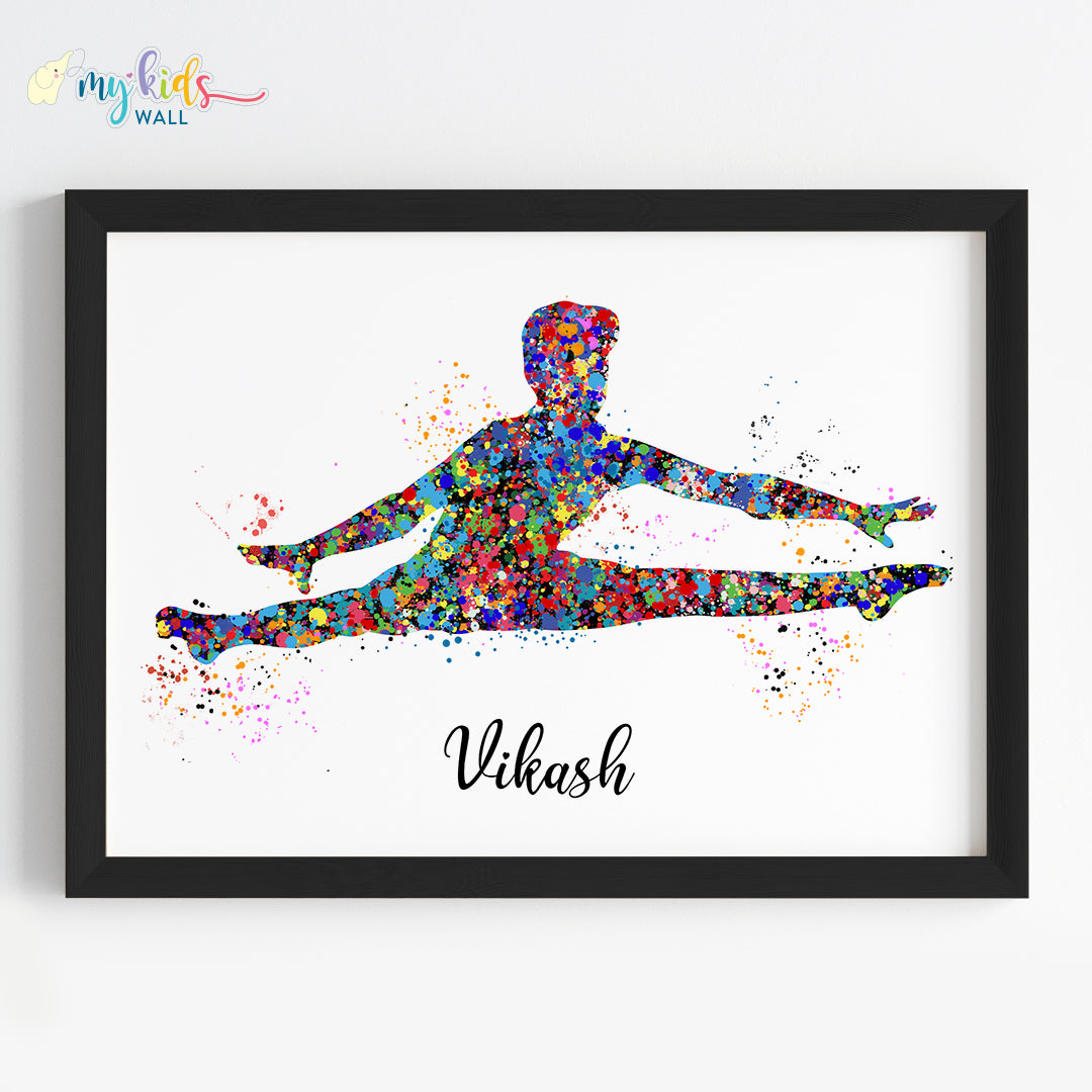 Straddle Gymnastics Boy Personalized Wall Art (Framed)