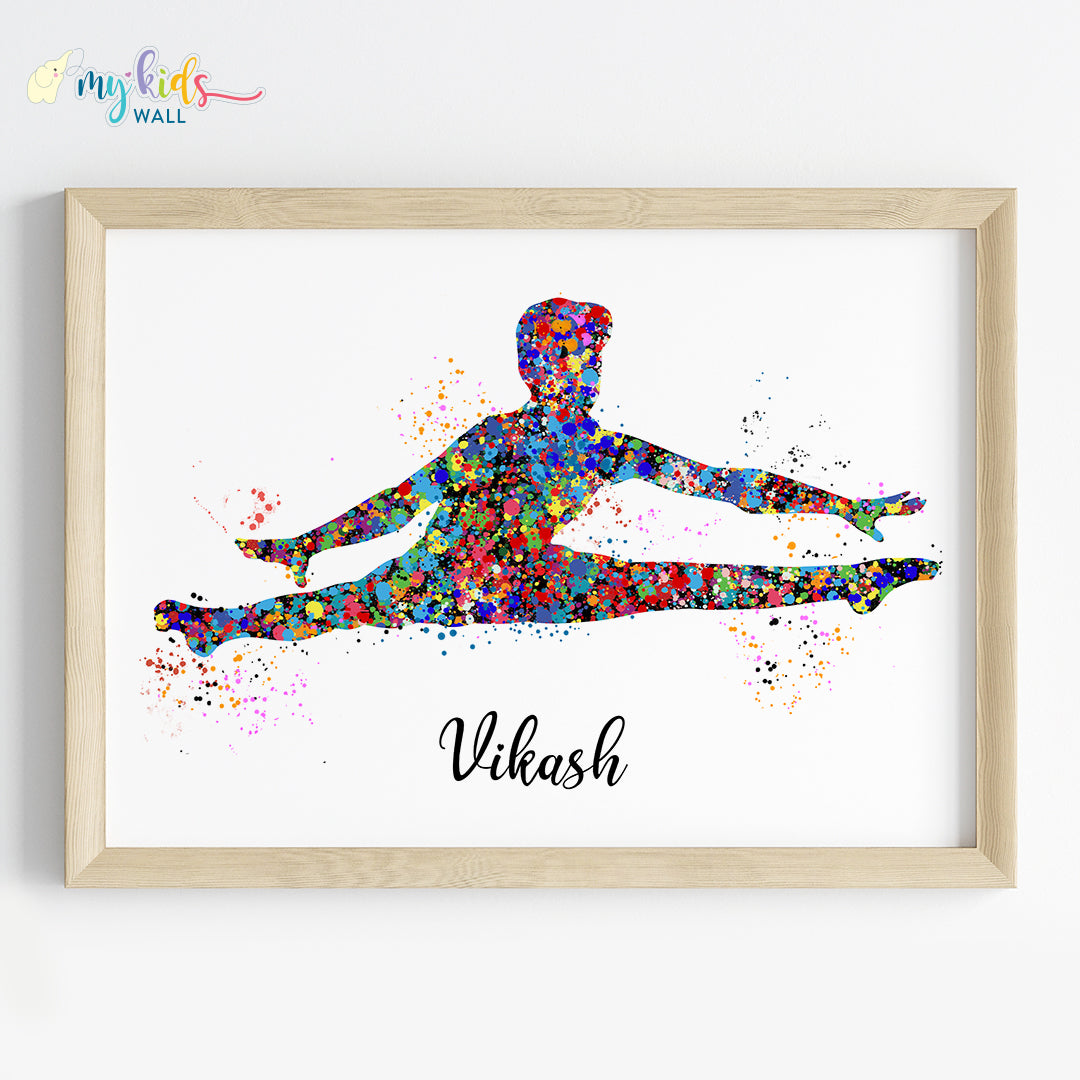 Straddle Gymnastics Boy Personalized Wall Art (Framed)