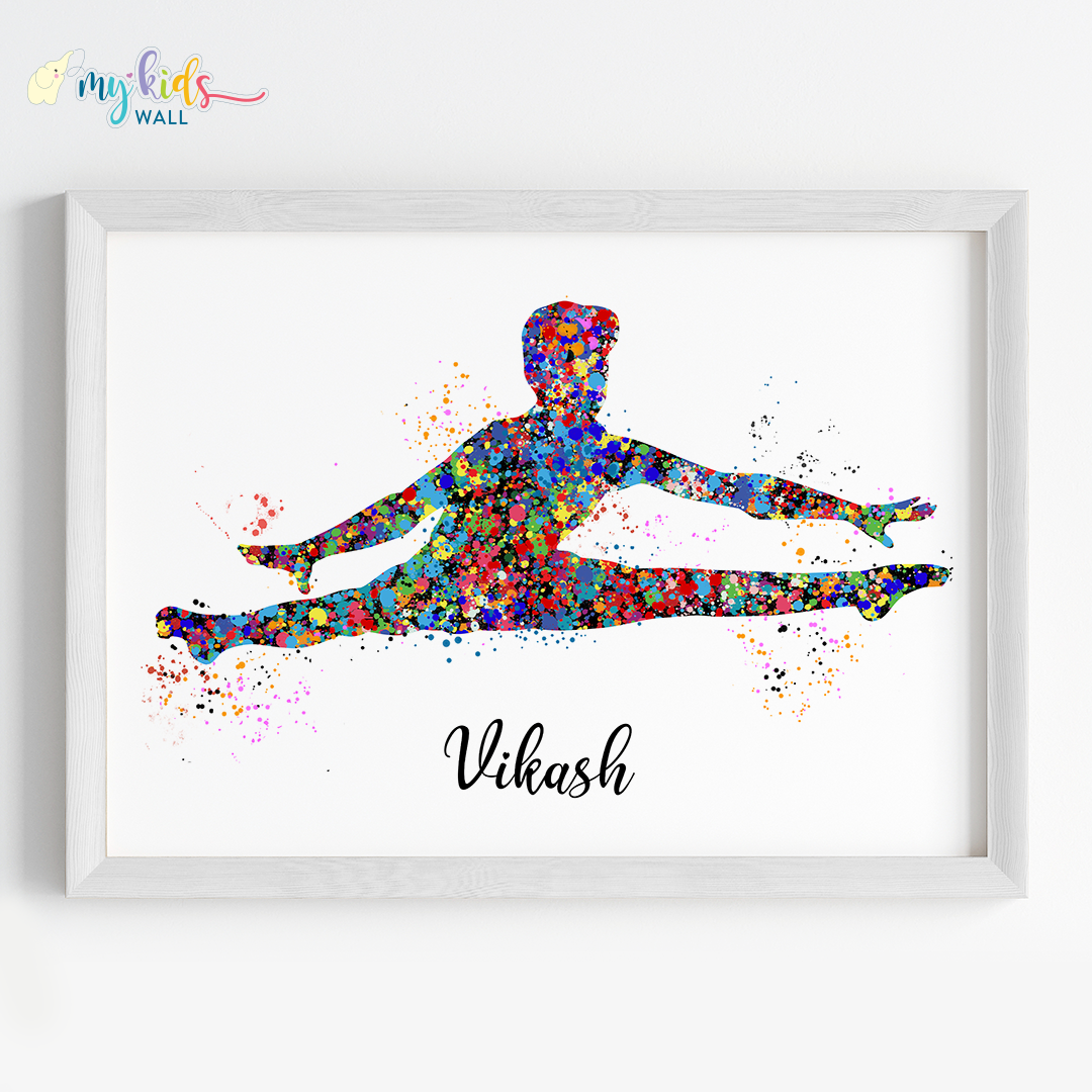 Straddle Gymnastics Boy Personalized Wall Art (Framed)