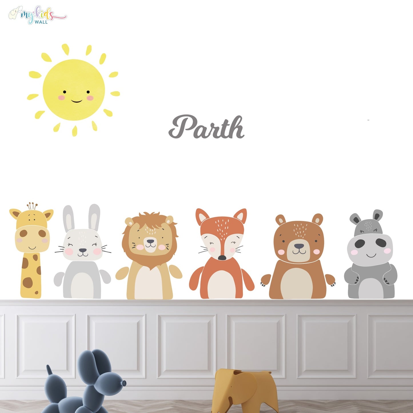 Sunny Safari Animals Personalized Wall Stickers