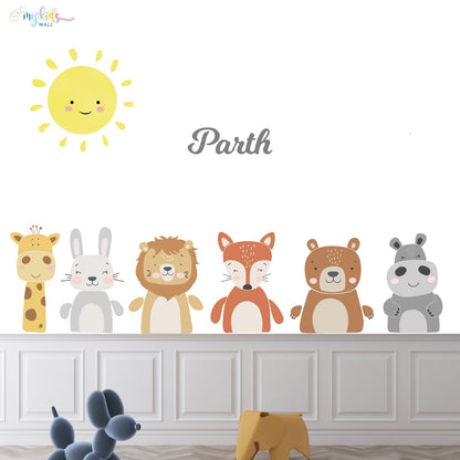 Sunny Safari Animals Personalized Wall Stickers