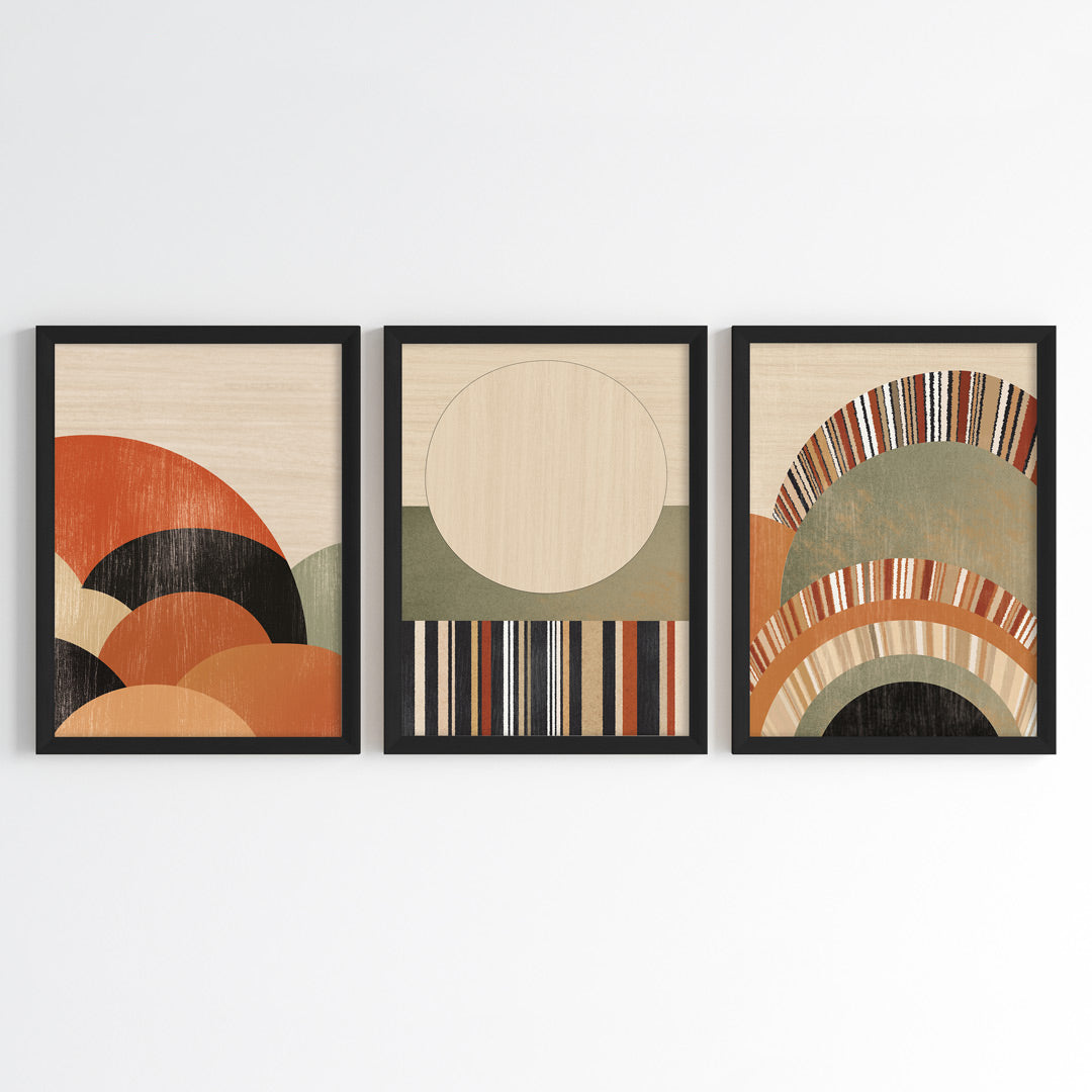 Geometric Sunset Arcs Wall Art (Framed Set of 3)
