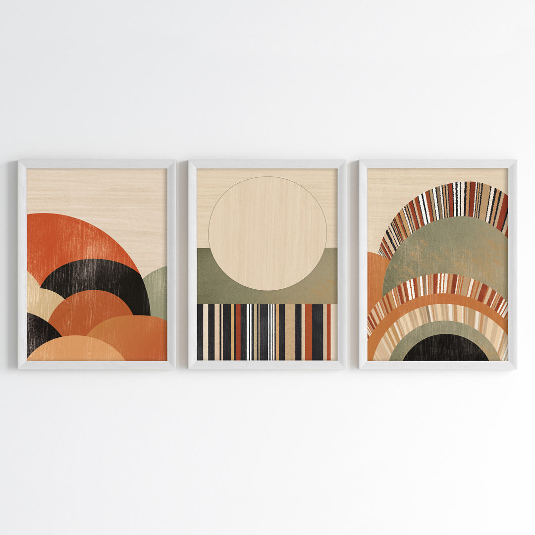 Geometric Sunset Arcs Wall Art (Framed Set of 3)