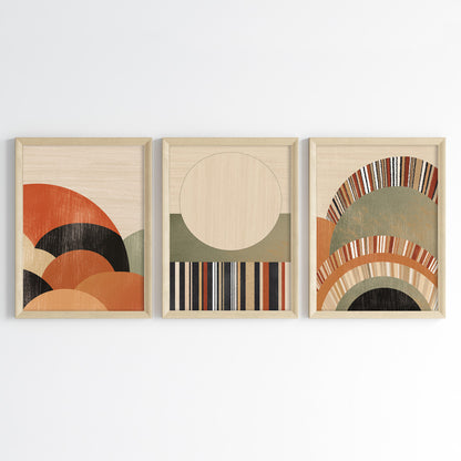 Geometric Sunset Arcs Wall Art (Framed Set of 3)