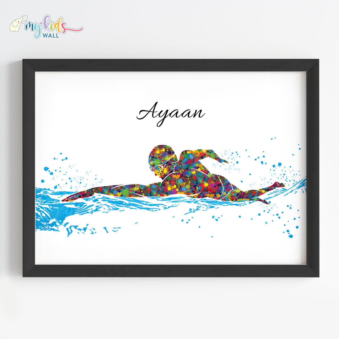 Swimmer Boy Personalized Wall Art (Framed)