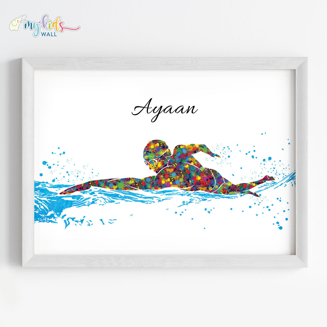 Swimmer Boy Personalized Wall Art (Framed)