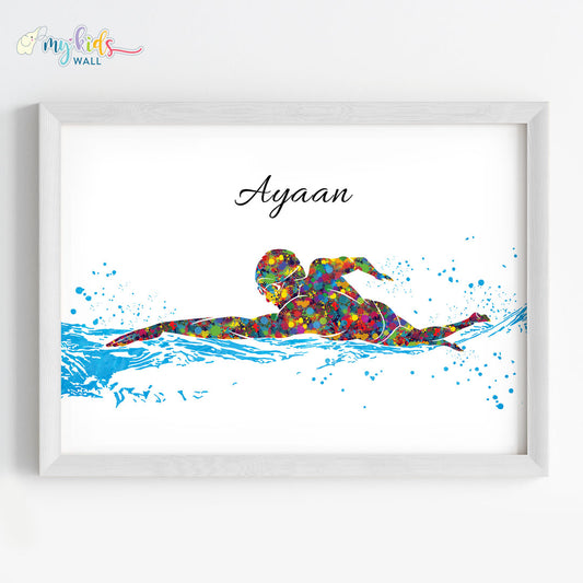 Swimmer Boy Personalized Wall Art (Framed)