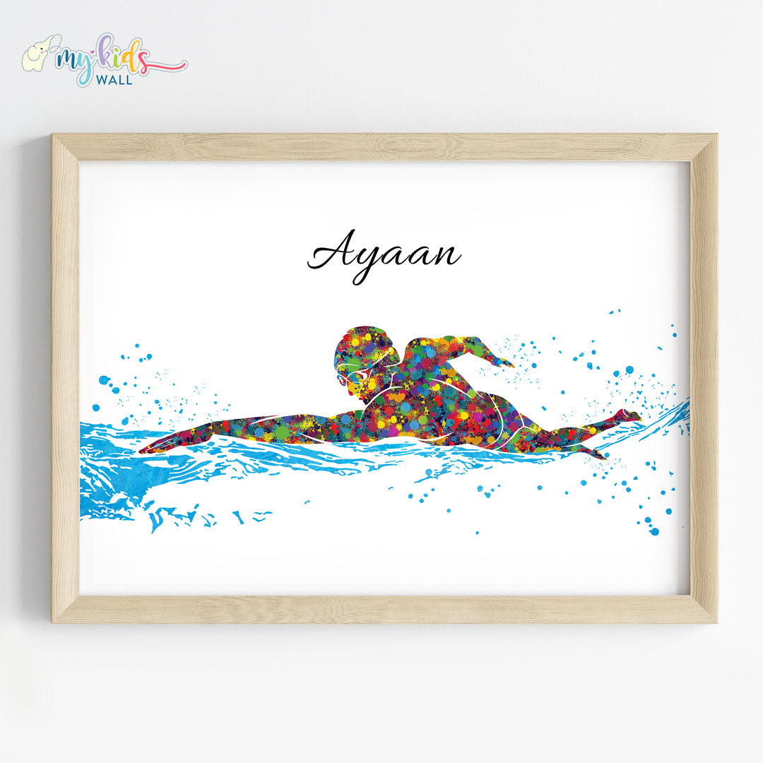 Swimmer Boy Personalized Wall Art (Framed)