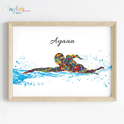 Swimmer Boy Personalized Wall Art (Framed)