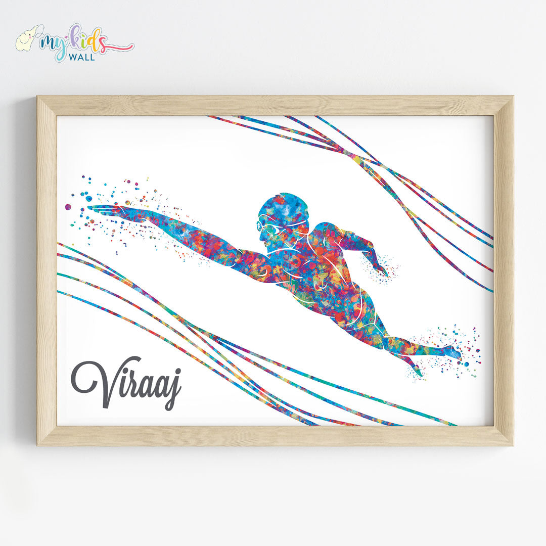 Swimmer Boy Personalized Wall Art Wooden Frame
