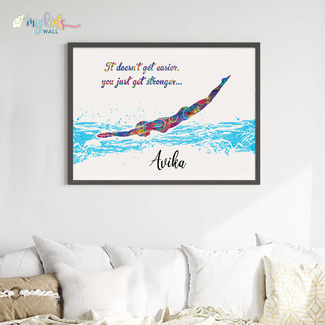 Swimmer Girl Personalized Wall Art Big Frame quote 2 Black