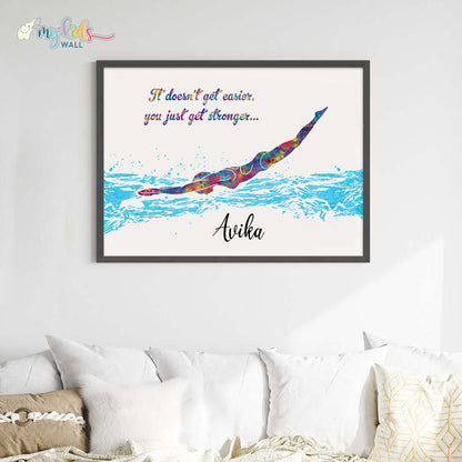 Swimmer Girl Personalized Wall Art Big Frame quote 2 Black