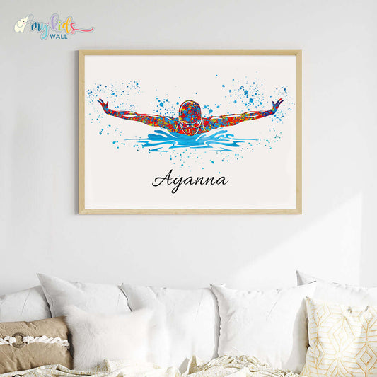Swimmer Butterfly Personalised Wall Art Big Frame Wooden