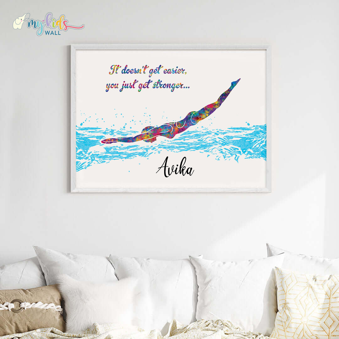 Swimmer Girl Personalized Wall Art Big Frame quote 1 white