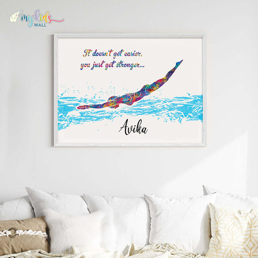 Swimmer Girl Personalized Wall Art Big Frame quote 1 white