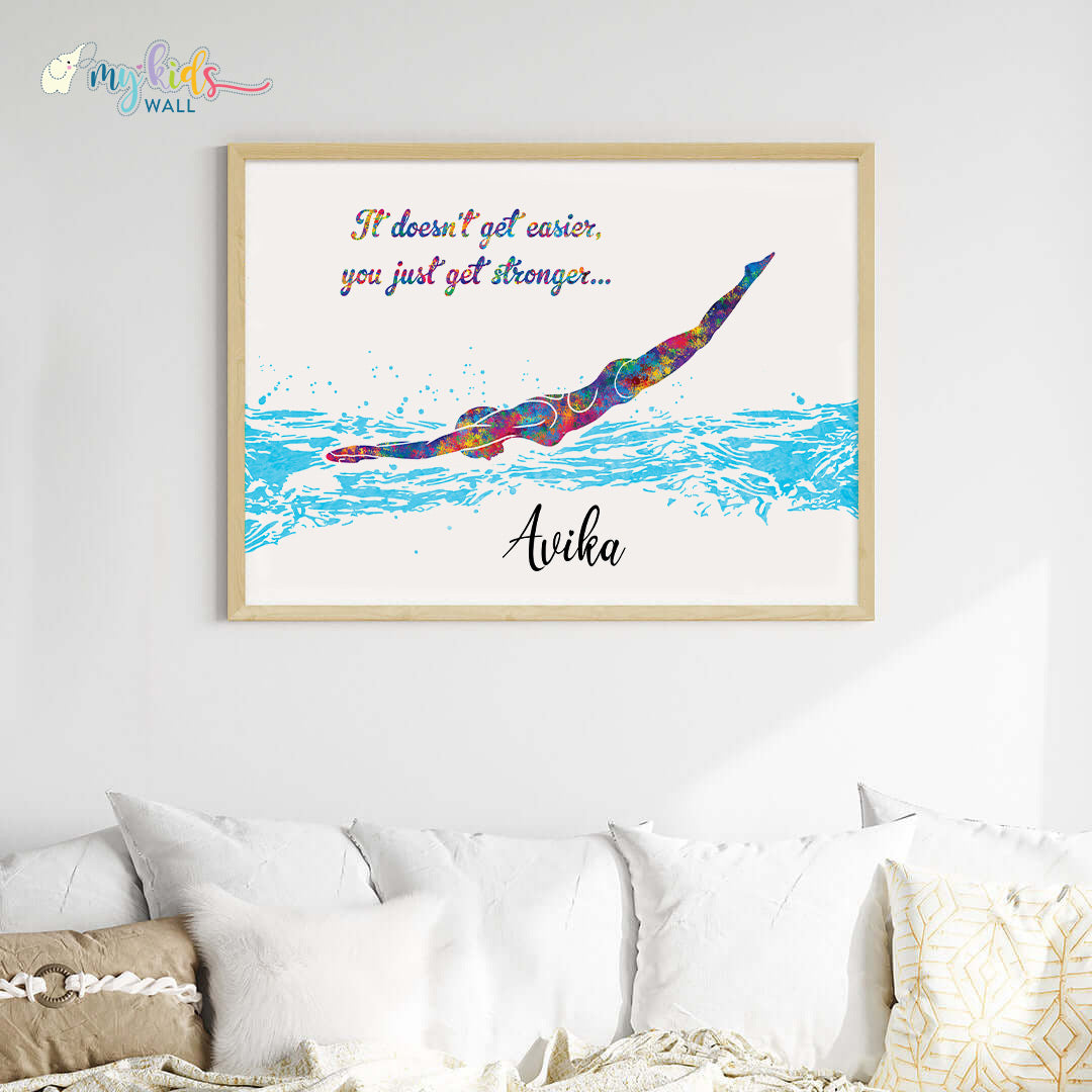 Swimmer Girl Personalized Wall Art Big Frame quote 1 Wooden