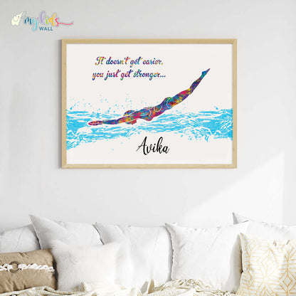 Swimmer Girl Personalized Wall Art Big Frame quote 1 Wooden