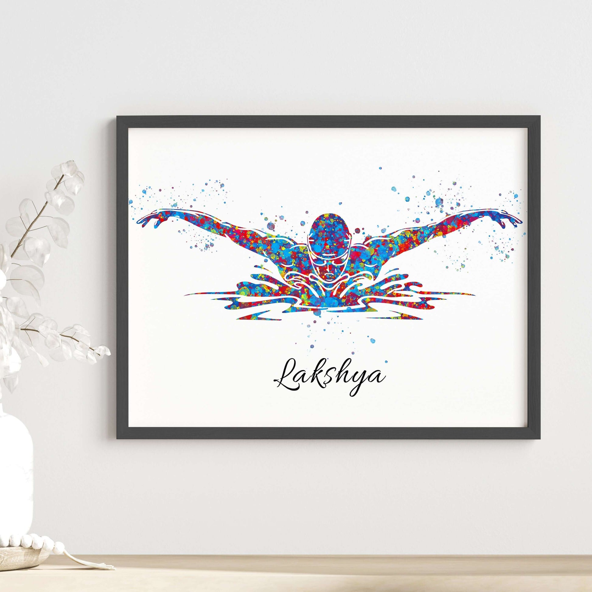 Inspirational swimmer butterfly boy wall art black frame