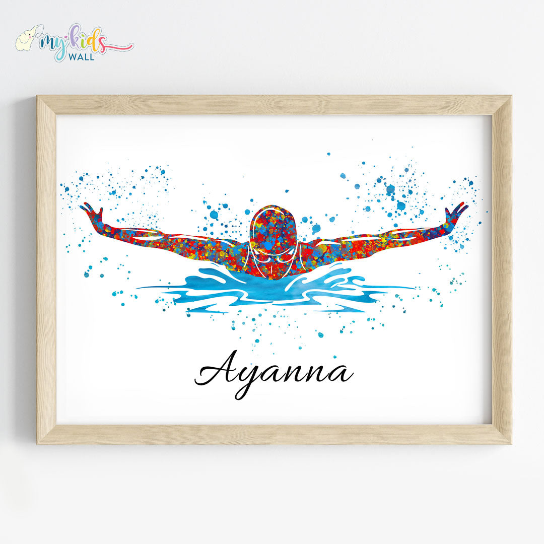 Swimmer Butterfly Personalised Wall Art Framed Wooden