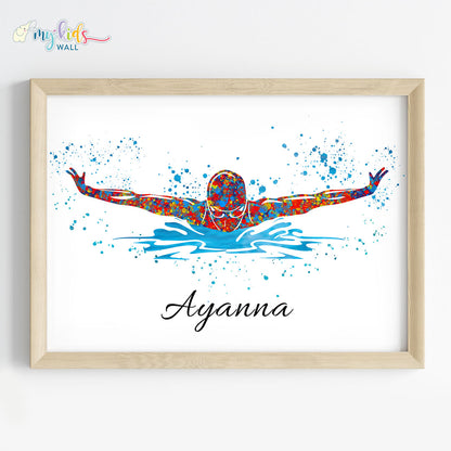 Swimmer Butterfly Personalised Wall Art Framed Wooden