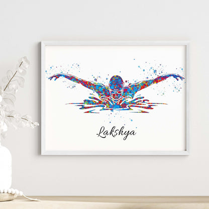 Inspirational swimmer butterfly boy wall art white frame