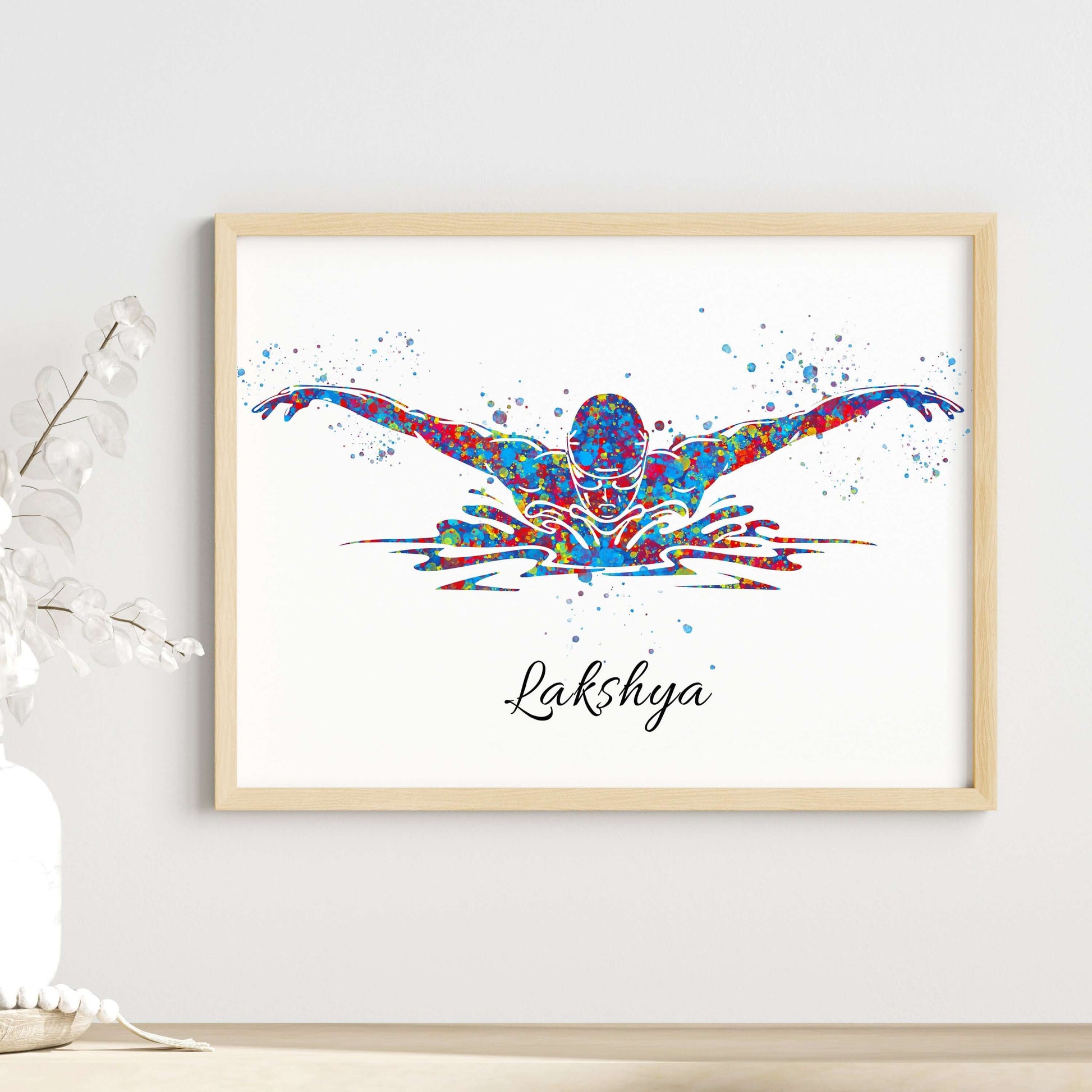 Inspirational swimmer butterfly boy wall art wooden frame