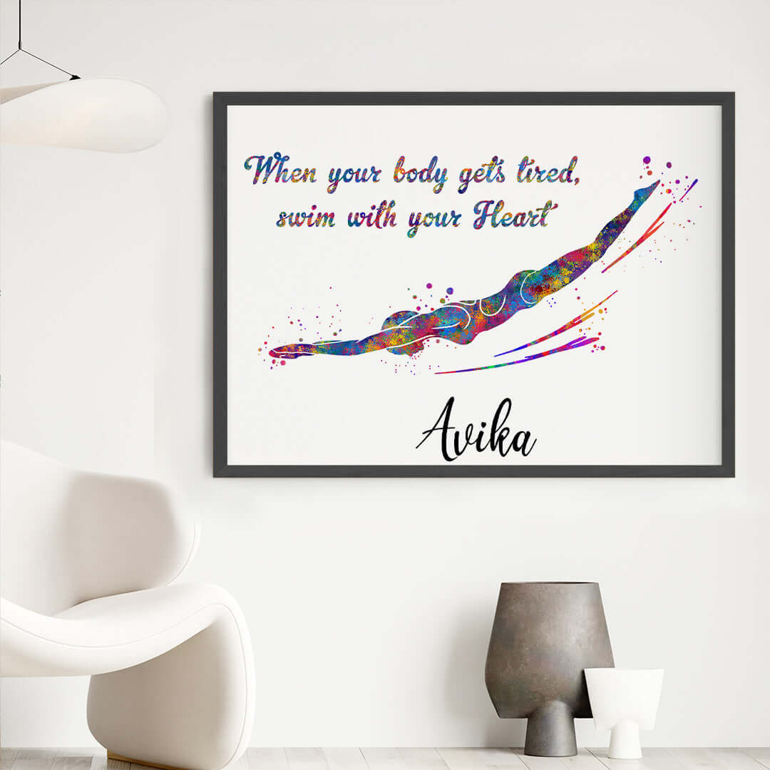 Swimmer Girl Personalized Wall Art (Framed)