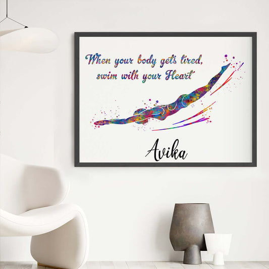 Swimmer Girl Personalized Wall Art (Framed)