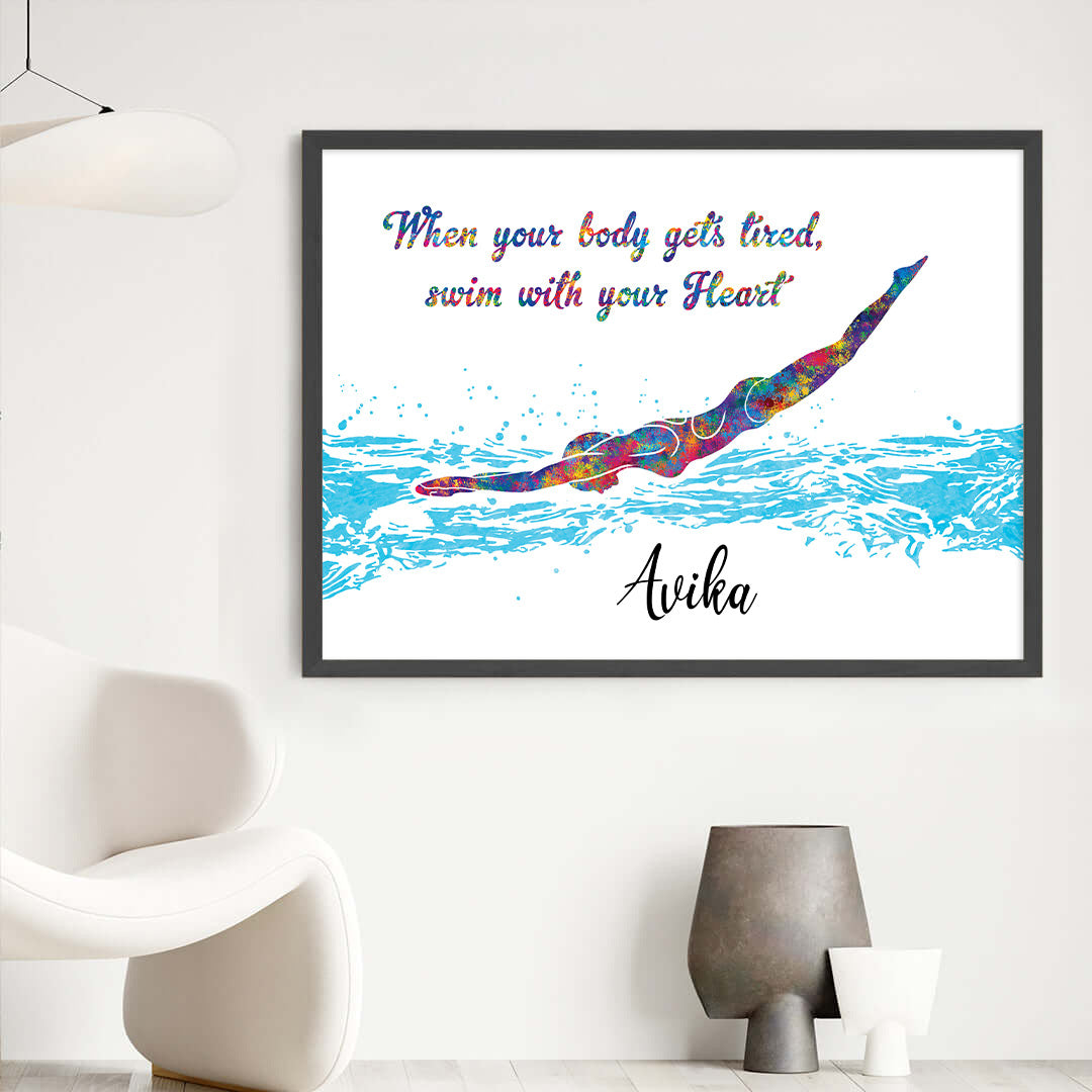 Swimmer Girl Personalized Wall Art Big Frame quote 1 black