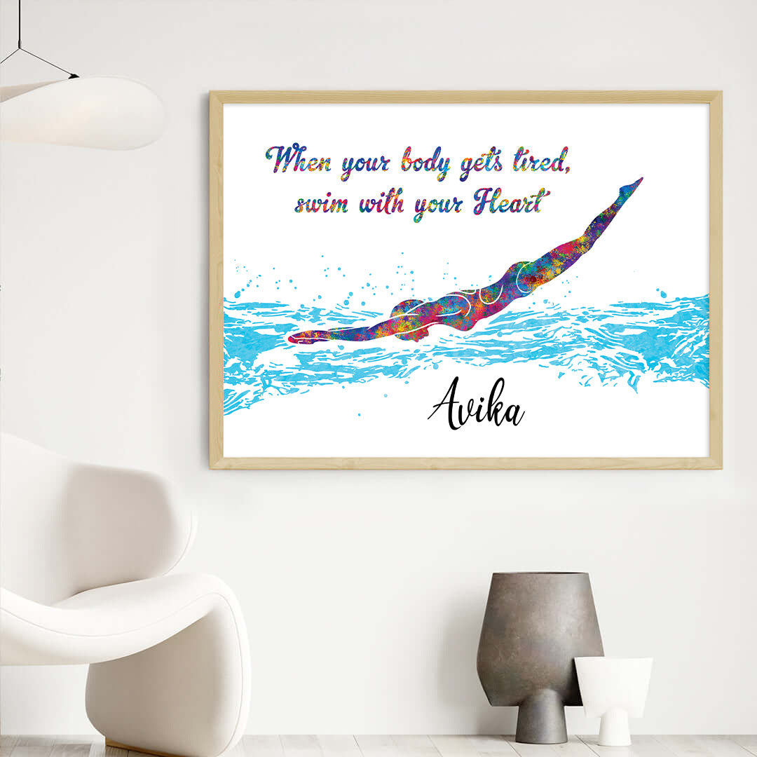 Swimmer Girl Personalized Wall Art Big Frame quote 2 wooden