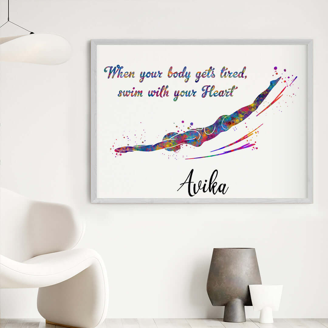Swimmer Girl Personalized Wall Art (Framed)