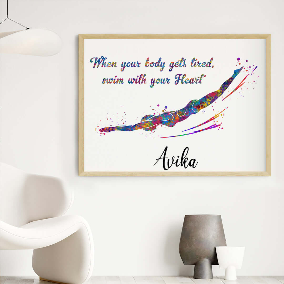 Swimmer Girl Personalized Wall Art (Framed)