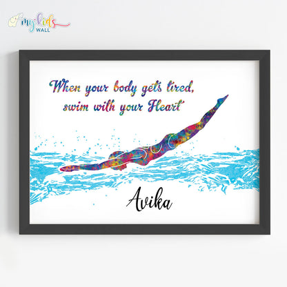 Swimmer Girl Personalized Wall Art Framed quote 1 Black