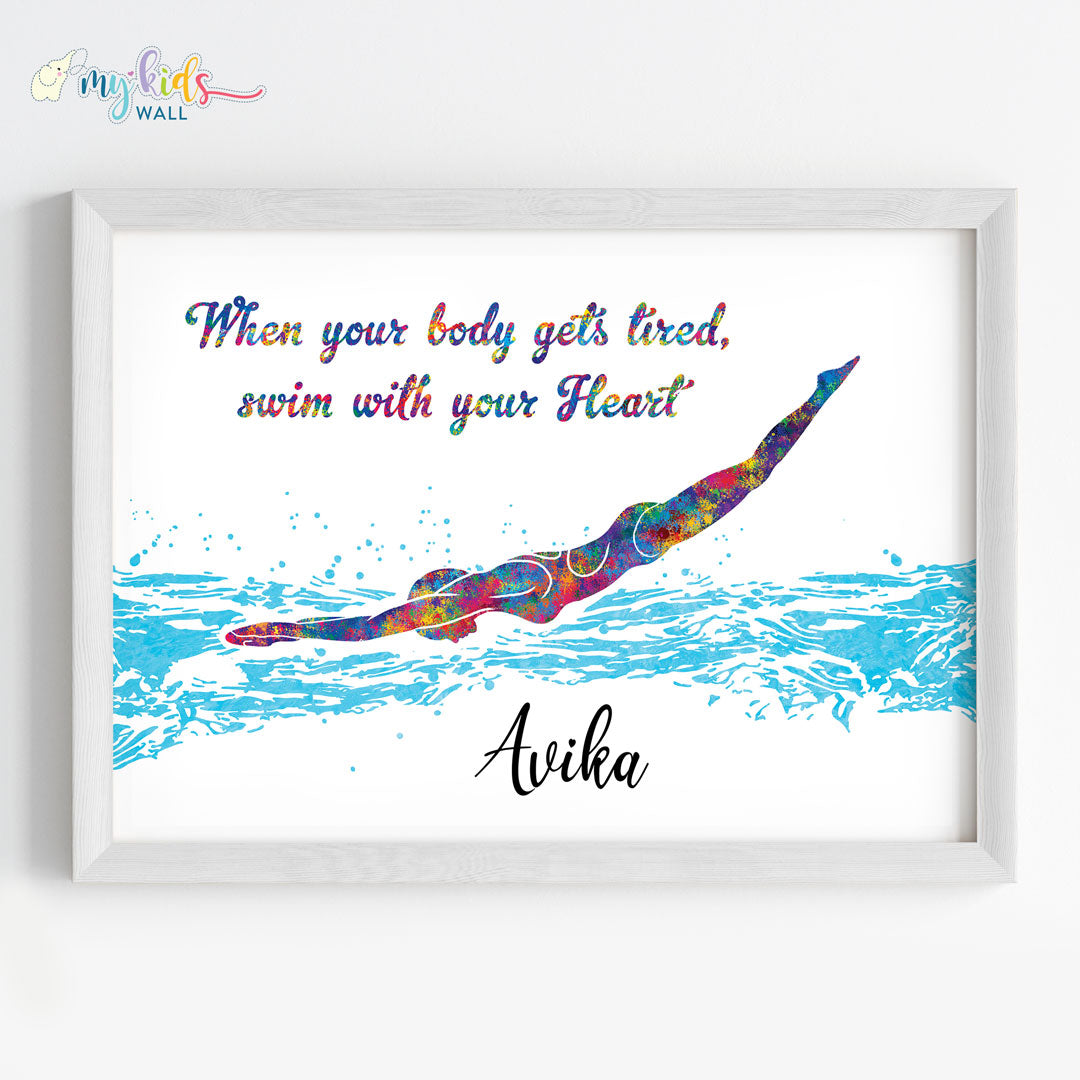 Swimmer Girl Personalized Wall Art Framed quote 1 white